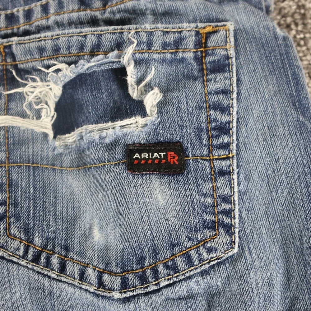 Ariat FR M3 Loose Fit Jeans Mens 33x34‎ Distressed Ripped Workwear Denim CAT 2